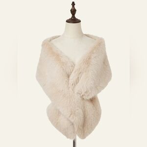 Azazie Luxurious Faux Fur Shawl in Soft Cream Brown